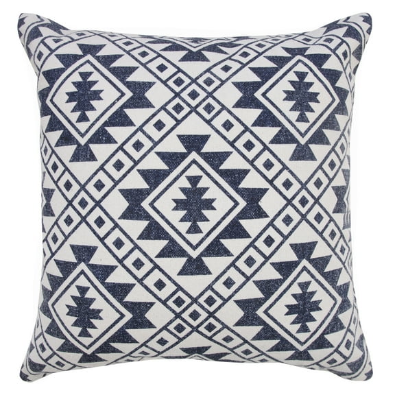 Ox Bay 20" x 20" Hand-Woven White/ Blue Geometric Organic Cotton Pillow Cover