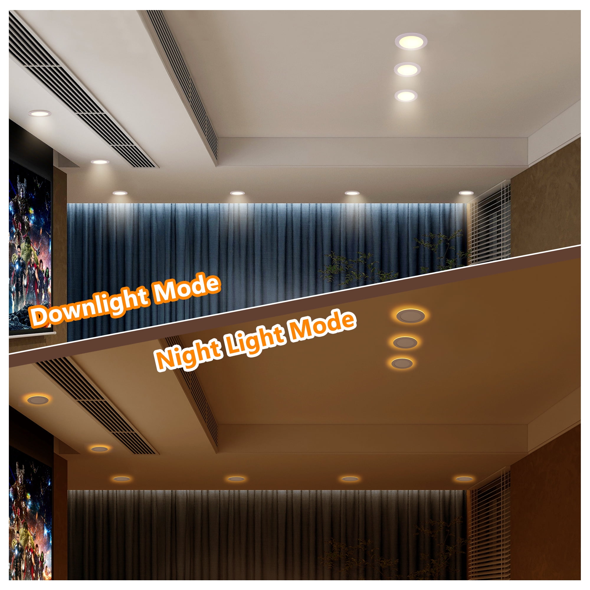 Miniyam 6 Pack 6" White LED Recessed Light with Night Light, Dimmable, 2000K-5000K 6CCT, 800LM 9W, Ultra-Thin Canless for Bedroom/Living Room/Kitchen