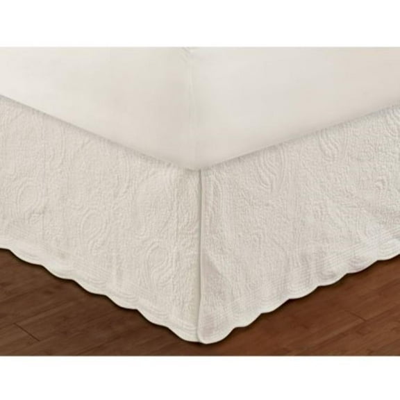 Greenland Home Fashion Paisley Quilted Bed Skirt Drop 18" - King 78x80", Ivory