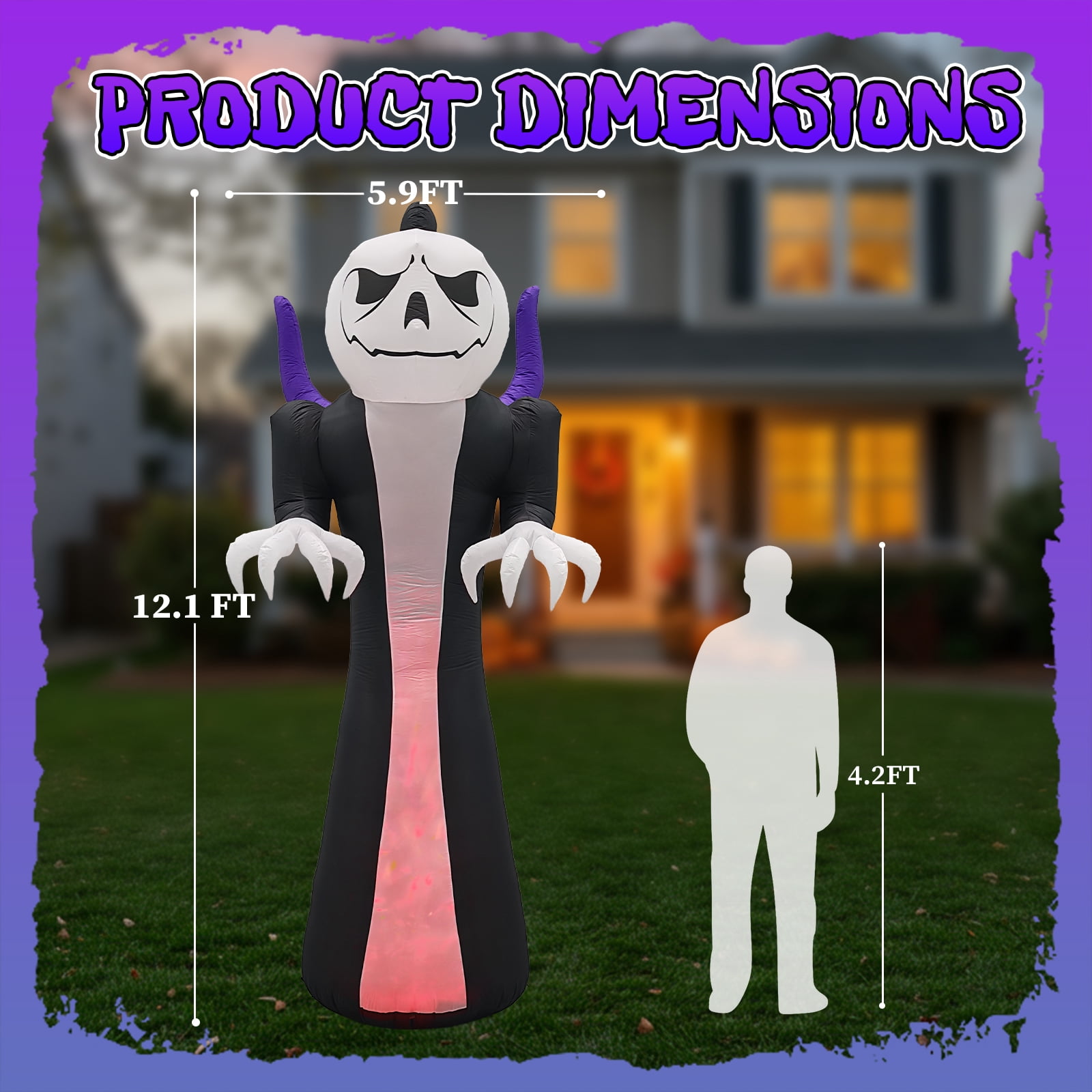 12FT Halloween Inflatable Grim Reaper with Jack-O-Lantern Pumpkin Head