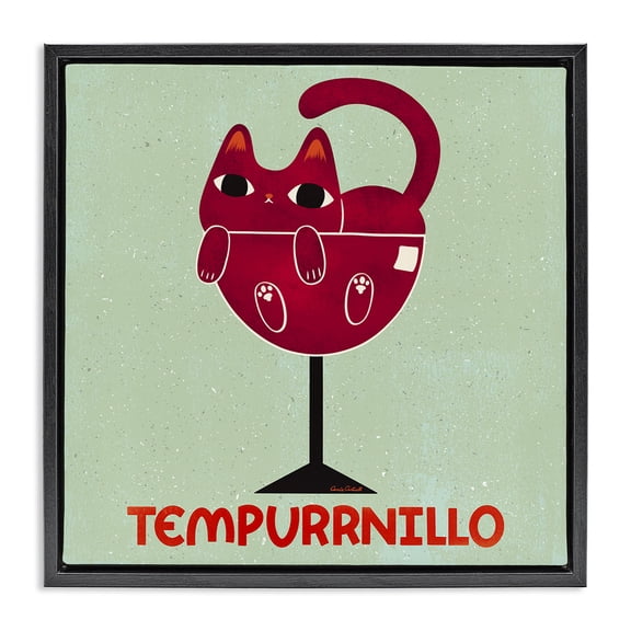 Stupell Industries Tempurrnillo Cat Wine Animals Painting Black Floater Framed Canvas Art Print Wall Art, 18 x 18