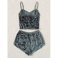 thumbnail image 5 of Aunavey Women's Velvet 2 Piece Outfit Spaghetti Strap Sleeveless Crop Top+ Shorts Set, 5 of 7