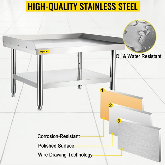 Soporte para parrilla VEVOR de acero inoxidable mesa 60x30x24 pulgadas con estante inferior ajustable