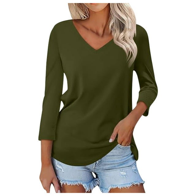 UANWENN Chemise de Base à Manches Longues Ajustée et Décontractée pour Femmes, T-Shirt à Manches 9 et Demi, Haut Imprimé 3D, Col Rond, T-Shirt à Col Roulé, Chemises de Travail pour Femmes Petites, Été