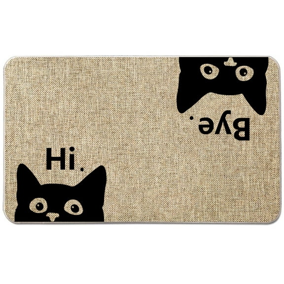NYDECOR Cat Welcome Mat for Front Door Hi Bye Black Cat Door Mat Funny Cat Doormat Rubber Non Slip Entrance Rug for Indoor Outdoor, 17"x28"