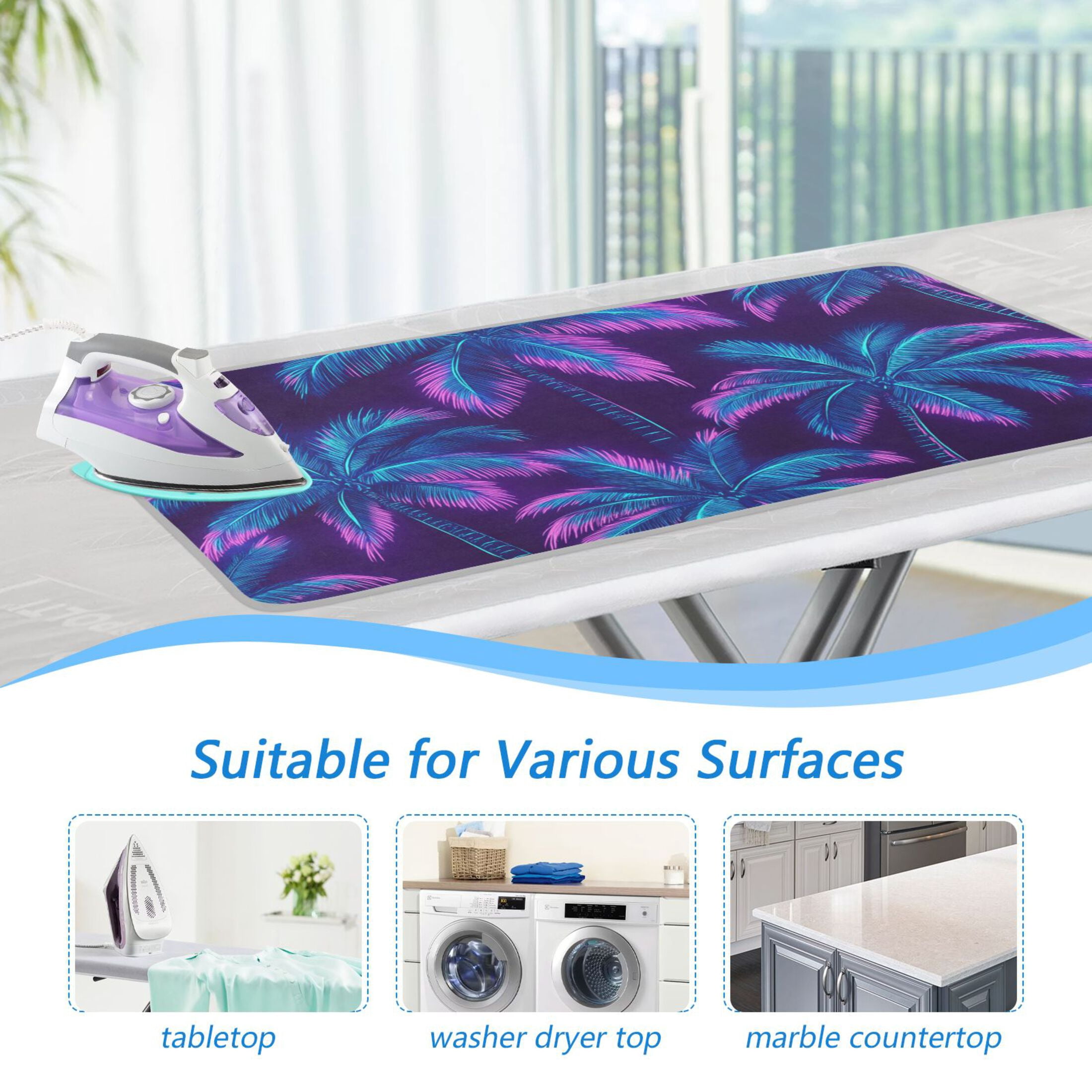 Neon Colored Coconut Trees Ironing Mat Blanket Portable Travel Ironing Pad Heat Resistant Pad 47.2" x 27.6”
