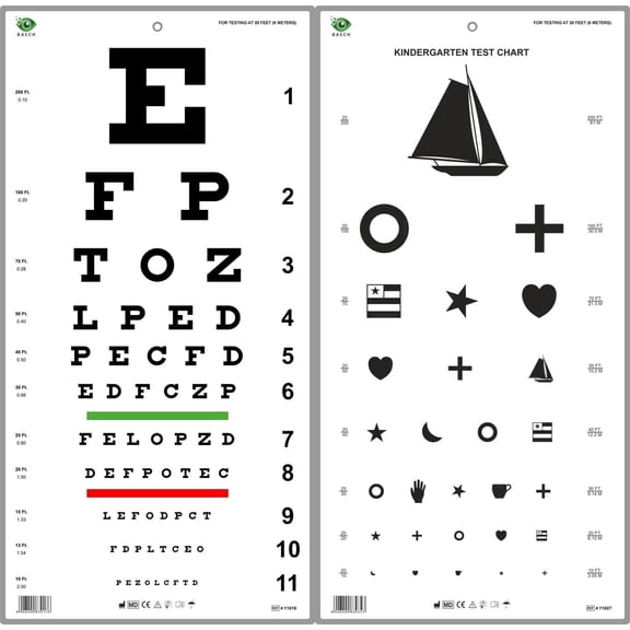 Snellen and Kindergarten Visual Acuity Eye Chart Combo