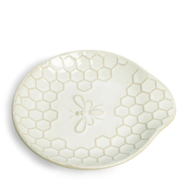 5.3 Inch Ceramic Spoon Rest, Farmhouse Spoon Holder for Stove Top, Kitchen Accessories, Dishwasher Safe, Set of 2 (Vintage White)