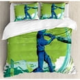 thumbnail image 3 of Sports Duvet Cover Set Twin Size, Cricket Player Pitching Win Game Champion Team Paintbrush Effect, Decorative 2 Piece Bedding Set with 1 Pillow Sham, Navy Blue Turquoise Lime Green, by Ambesonne, 3 of 3