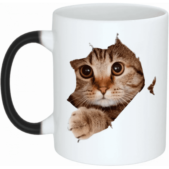 Heat Changing Mug, Caliamary Funny Cat Heat Changing Ceramic Coffee Mug, 11 oz Heat Sensitive Color Changing Coffee Mug Cup, Great Birthday or Christmas Surprise for Friend or Coworker(Cat)