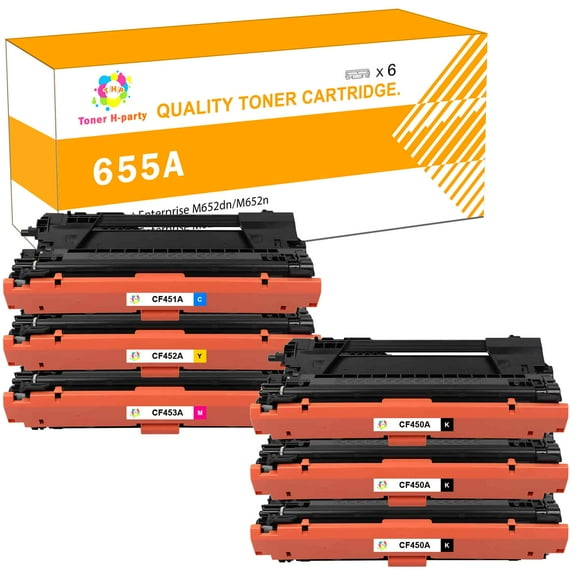 Toner H-Party Compatible Toner Cartridge for HP CF450A CF451A CF453A CF452A Color LaserJet Enterprise M652dn M653dn M653dh M653x,MFP M681dh M681f,Flow MFP M681f M681z M682z (3BK, C, M, Y, 6-Pack)