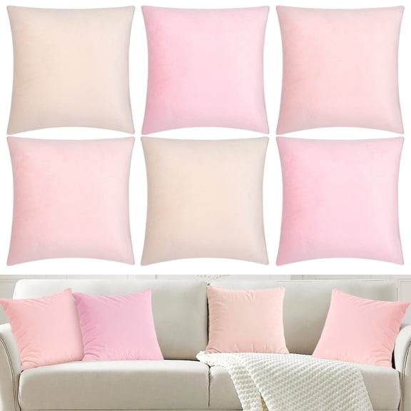 6PCS Velvet Throw Pillow Covers, 18" x 18" Pink Pillow Covers Set, Soft Decorative Cushion Cases, Sofa Couch Pillowcase for Living Room, Bedroom, Patio, Garden, Bench, Porch, No Inserts