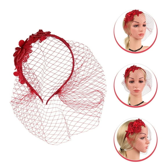 Soimiss Elegant Red Mesh Veil Fascinator Headband for Formal Wedding and Cocktail Events