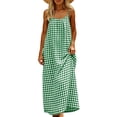 thumbnail image 6 of Women's Plaid Backless Spaghetti Strap Dress Loose Fit Loungewear Vacation Casual Dress Green XXXL, 6 of 7