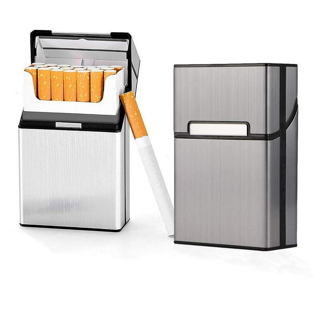 Cigarette Case Brushed Metal Cigarette Case with Magnetic Switch Flip Closure,20 Capacity (2 Pack)