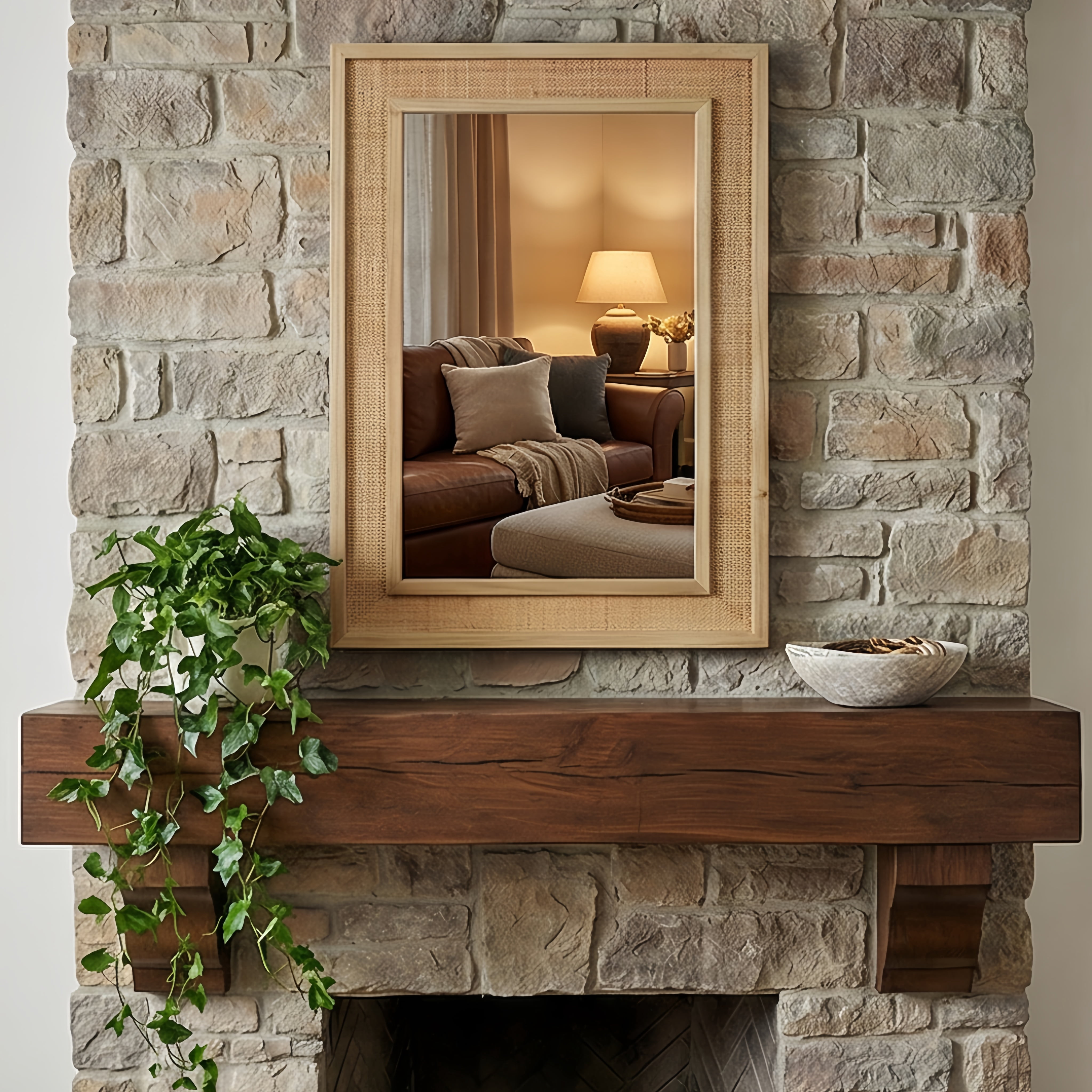 Leumius 36"x 24"Rectangular Bathroom Mirror Wall Mirror Wooden Frame Decorative Mirror for Farmhouse,Bathroom,Home Decor,Natural