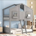 thumbnail image 3 of Bellemave House Bunk Bed Twin Over Twin, Wood Floor Bunk Bed Frame with Roof, Window Box & Small Door for Bedroom,Gray, 3 of 10