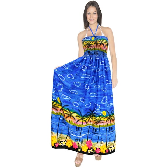 HAPPY BAY Women's Beach Summer Ruched Tube Top Maxi Evening Dress Strapless Dresses for Women One Size Royal, Beach