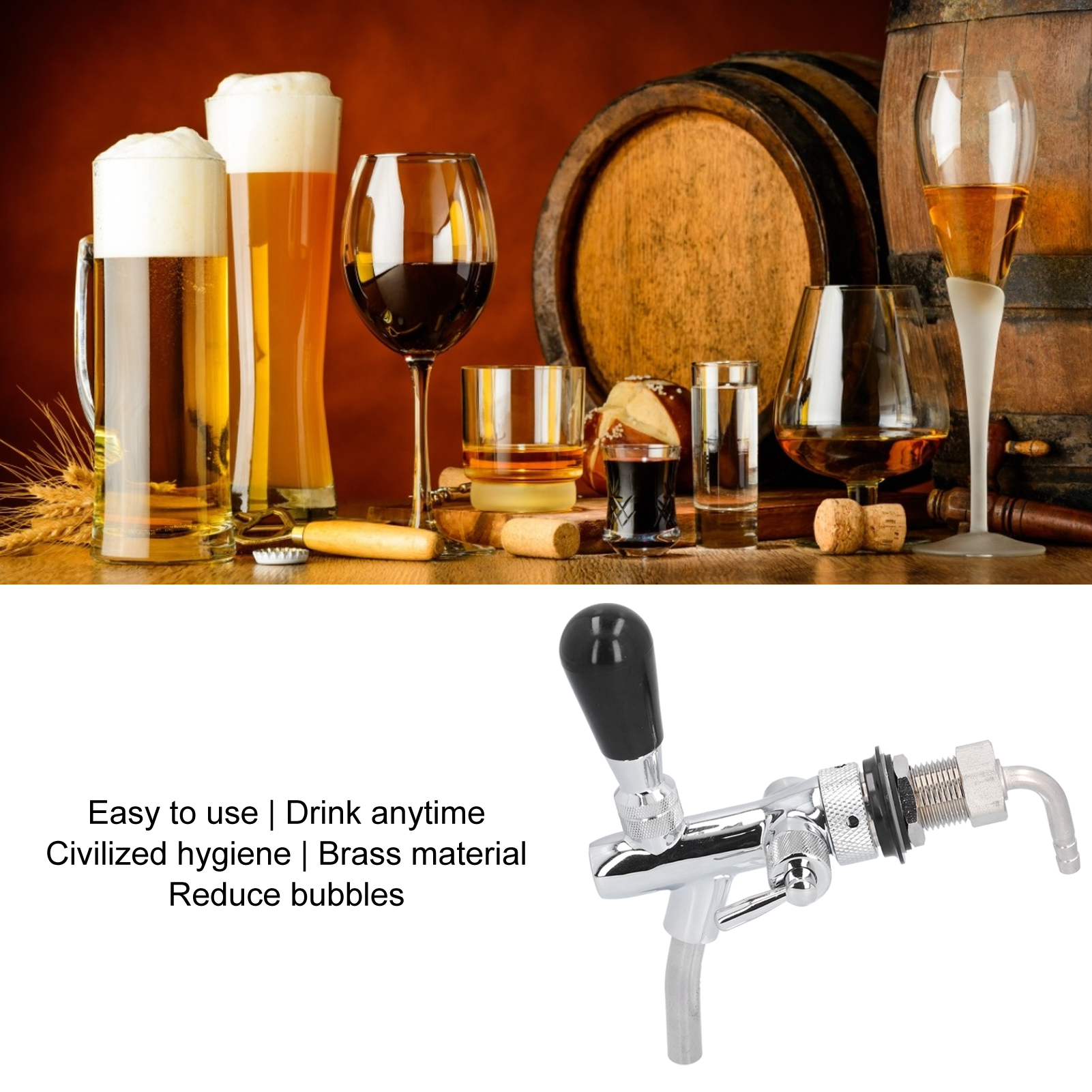 Cacagoo 304 Stainless Steel Beer Faucet, Draft Beer Tap Kegerator Faucet Beer Keg Tap, Beer Keg Kegerator Nozzl Beer Tap with Well-Pouring, Fits for American Beer Shanks and Kegerator Beer Towers