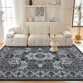 thumbnail image 3 of 9x12 Ft Modern Geometric Trellis Area Rug, Large Boho Washable, Vintage Medallion Distressed Non-Slip Carpet for Living Room, Bedroom (Black), 3 of 9