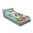 thumbnail image 2 of Ambesonne Floral Fitted Sheet & Pillow Sham Set, Boho Horse Poppy Portrait, Twin, Apple Green and Turquoise, 2 of 2