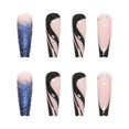 thumbnail image 4 of Fragmento de uñas postizas de color azul brillante, uñas postizas largas con borde francés negro, día de San Valentín, uñas adhesivas acrílicas, 24 piezas para mujeres y niñas, 4 of 5
