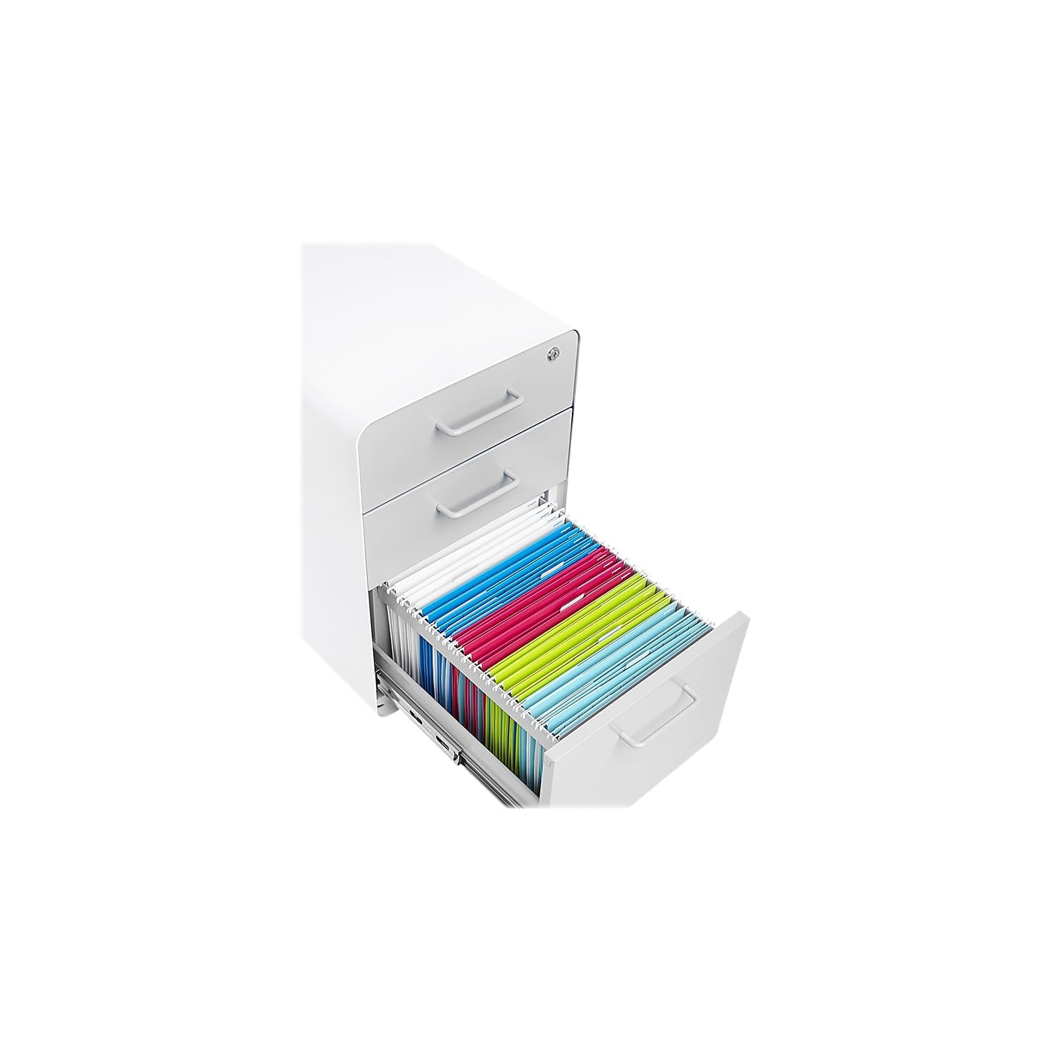 Poppin White + Light Gray Stow 3-Drawer Mobile Vertical File Cabinet With Lock