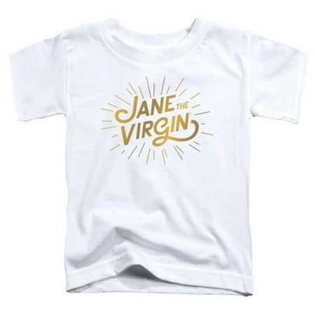 

Trevco Jane The Virgin-Golden Logo - Short Sleeve Toddler Tee - White- Medium 3T