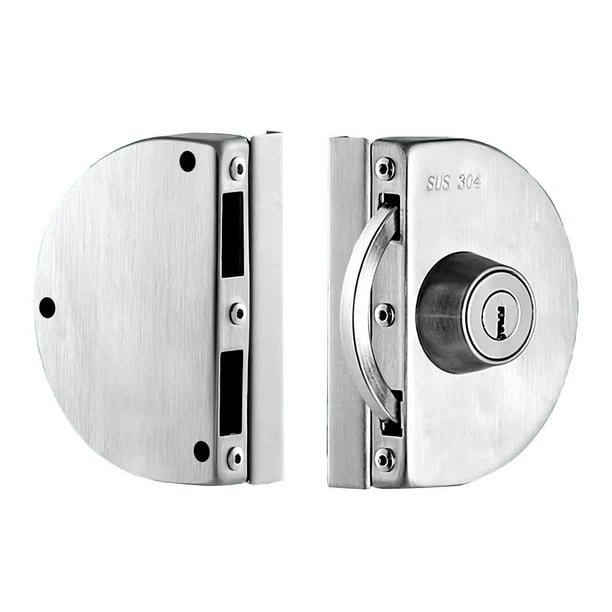 Cerradura de puerta de vidrio con doble perno para puertas de 10 a 12 mm de espesor, resistente, de acero inoxidable, profesional, color plateado, con