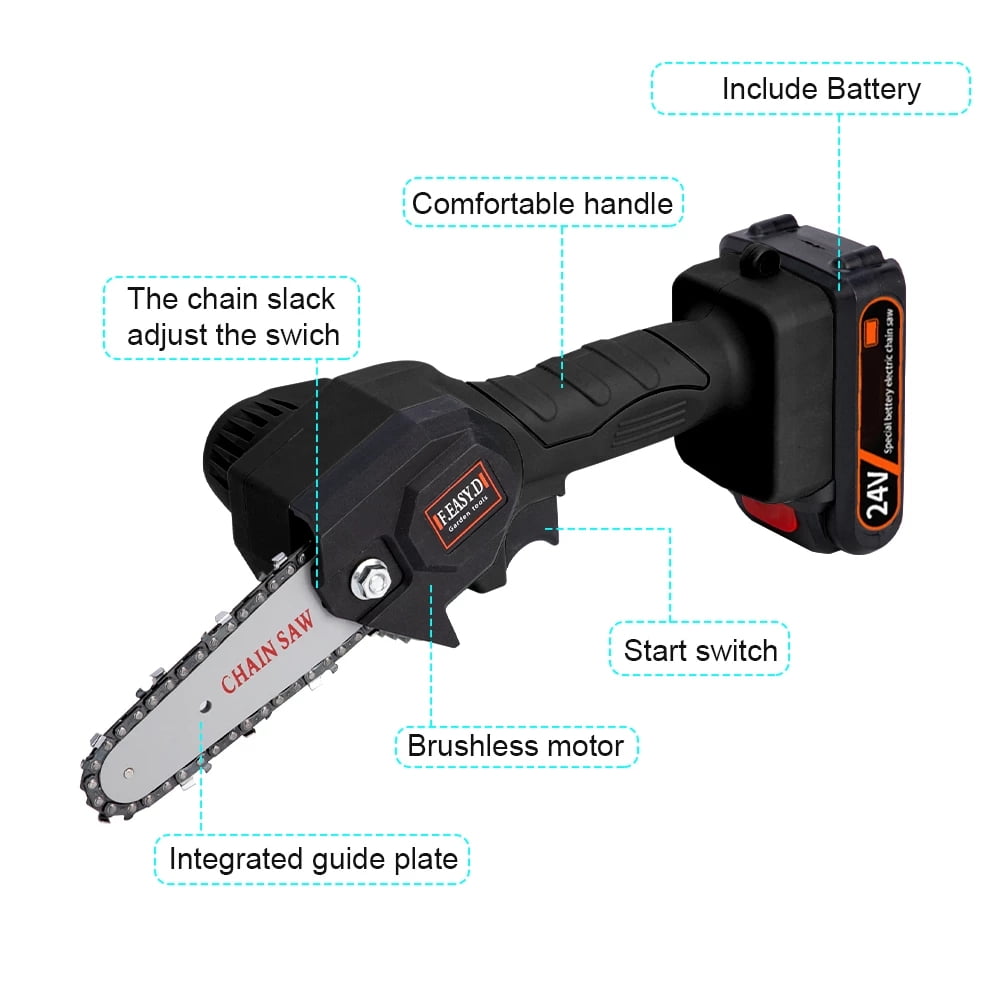 Myriann 4" Cordless Electric Mini Chainsaw, One-Hand Pruning Shears for Tree Branch and Wood Cutting