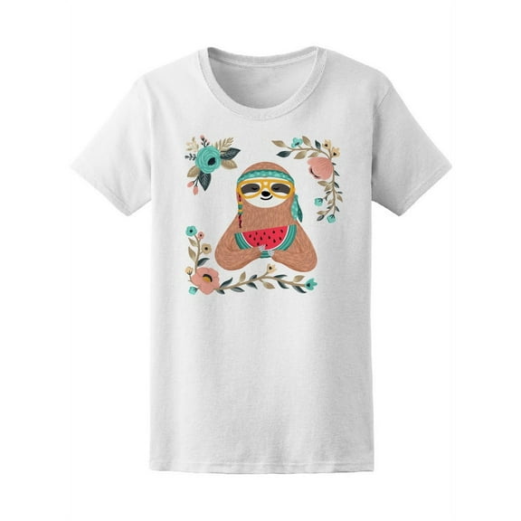 Cute Baby Sloth Eats Watermelon T-Shirt Women -Image by Shutterstock, Female x-Large