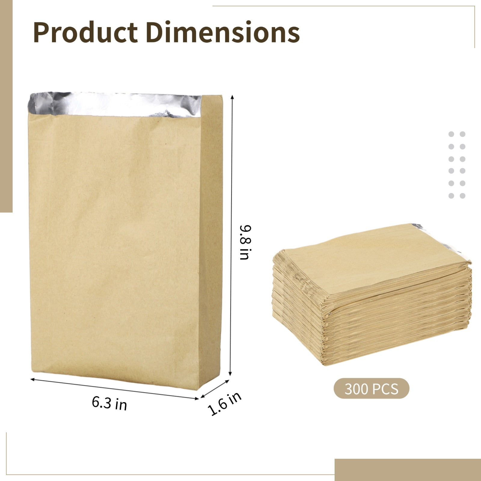 300 Pcs Insulated Hot Dog Wrap Pouch, Aluminum Foil Sandwich Wrappers, 9.8 x 6.3 x 1.6 in Kraft Paper Food Bags, Grease-Proof Paper Hamburgers Bags for Take Out