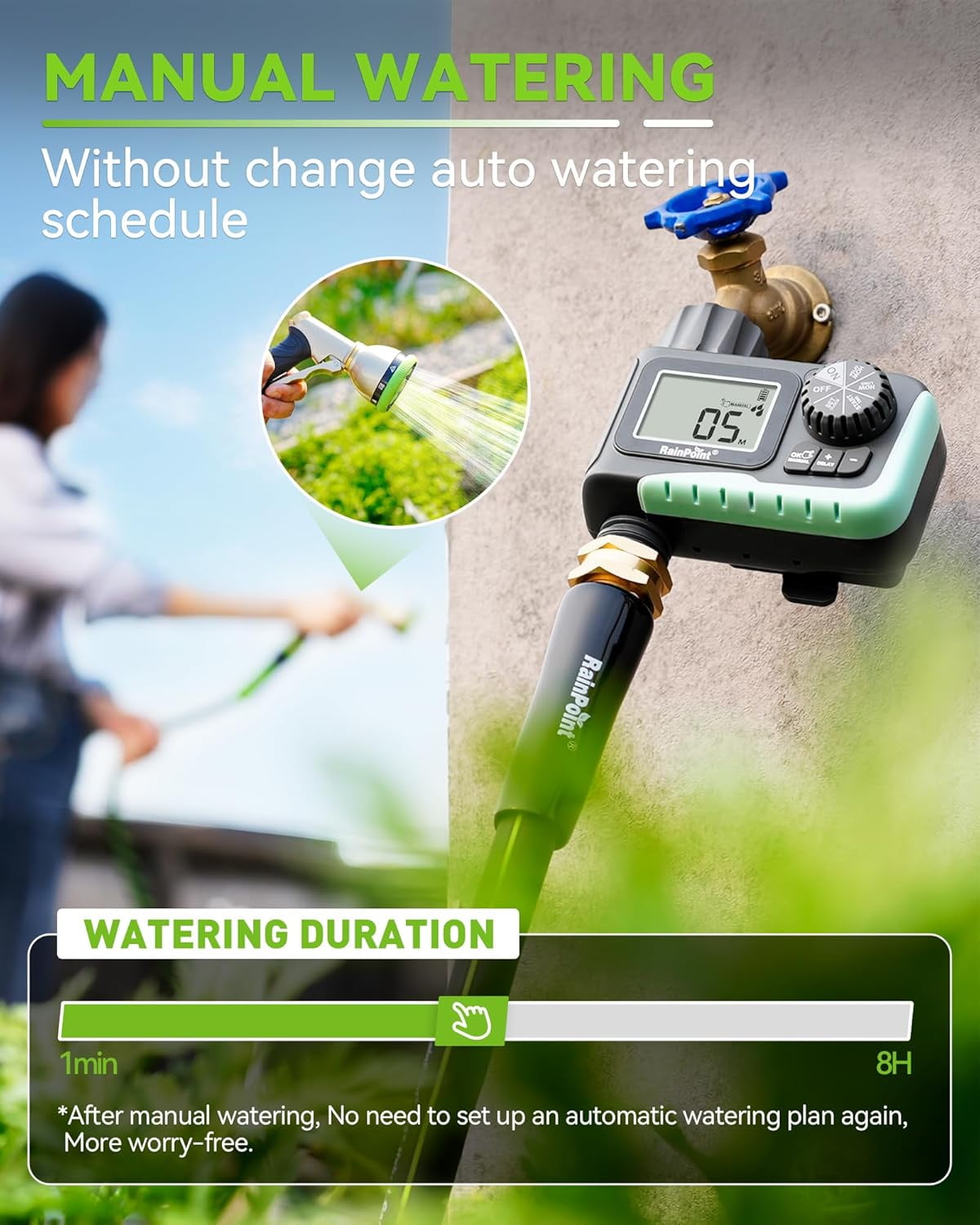 Nordic Hygge Programmable Water Timer for Garden Hose with Rain Delay/Manual/Automatic Watering System