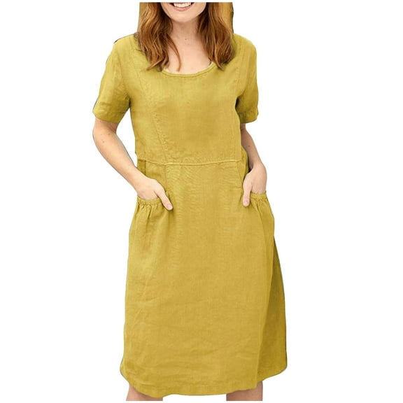 XuJwPNcy Casual Summer Dresses for Women Plus Size Short Sleeve Dress Loose Plain Vacation Dresses with Pockets