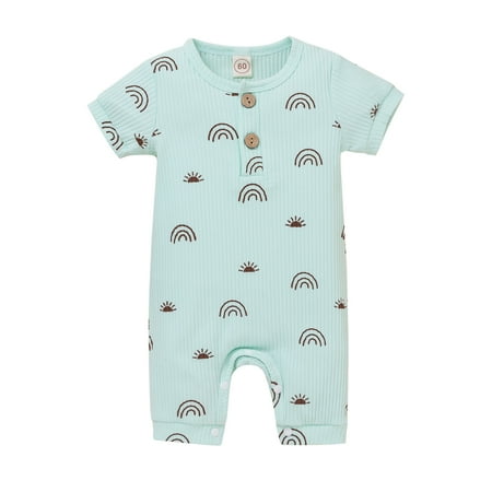 

GRNSHTS Infant Baby Boys Girls Jumpsuit Short Sleeve Rainbow Printed Romper Outfits Clothes (Green 9-12 Months)