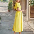 thumbnail image 4 of Efsteb Women's Puff Sleeve Dresses Summer Short Sleeve V Neck Vintage Pleated Elegant Dress High Waisted Wedding Guests Midi Dresses （Yellow，S）, 4 of 5