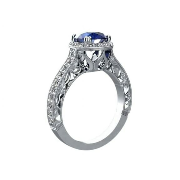 HeartsAndYou 1.2ct Natural Sapphire & Diamond Diamond Halo Stylish Ring 14k SOLID White Gold