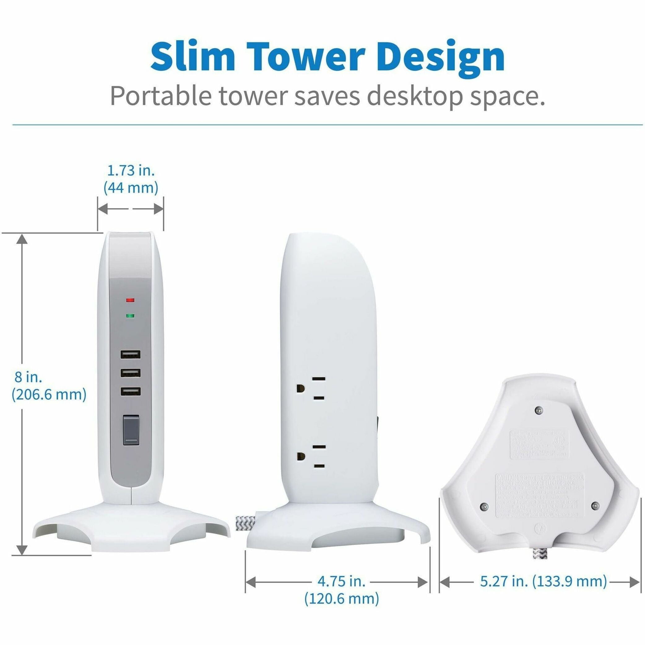 Tripp Lite Surge Protector Tower 5-Outlet 3 USB Ports 6ft Cord 5-15P White