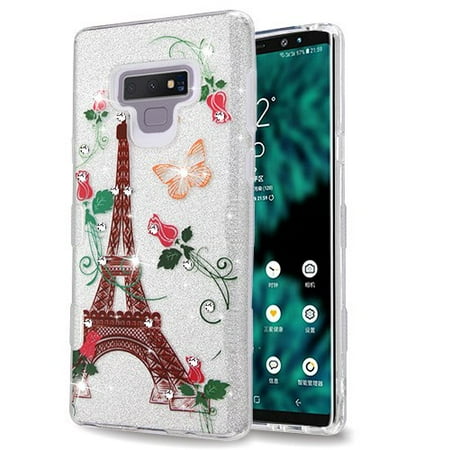 Samsung Note 2 Case Paris Samsung Galaxy Note 9 - Phone Case Slim TUFF HYBRID Bling Glitter Candy Silicone Rubber Gel Hard Protective Case Cover Paris Monarch Butterflies Glittering Phone Case for Samsung Galaxy Note 9 ()