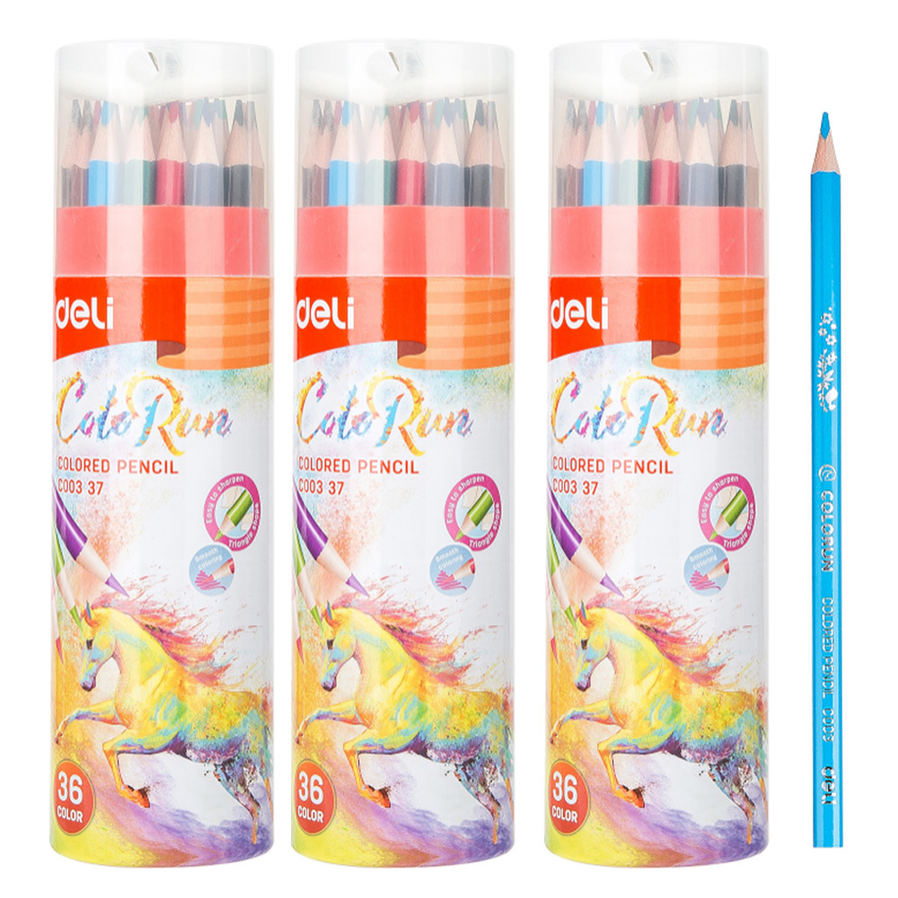 Deli 3 Pack Colored Pencils,36 Colors, Soft, HighlyPigmented, Wax