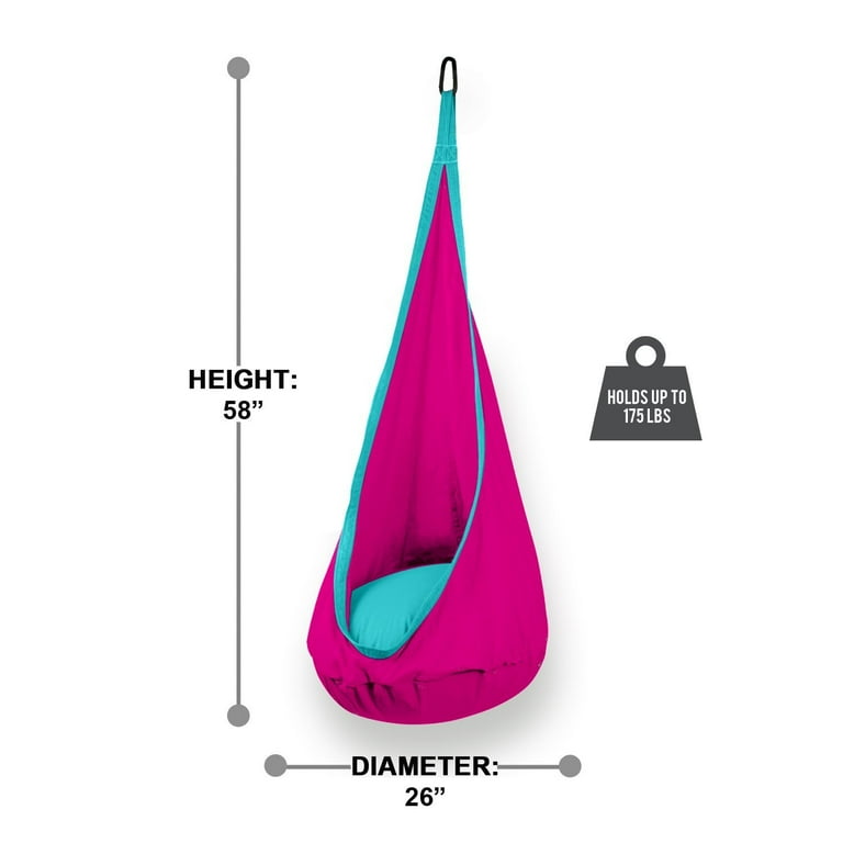 Kids Hanging Hammock Pod Swing Chair Complete Set Hot Pink