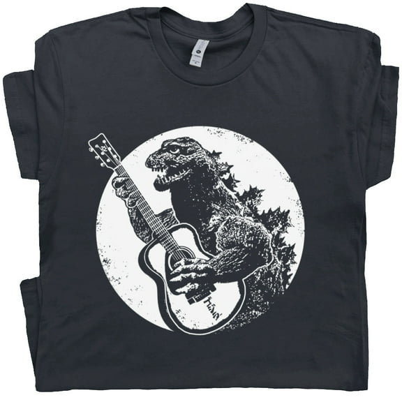 Dinosaur Playing Guitar T Shirt Cool Vintage Godzilla Guitar Shirts for Men Women Funny Retro Band Graphic Tee Rock Guitarist Acoustic Electric