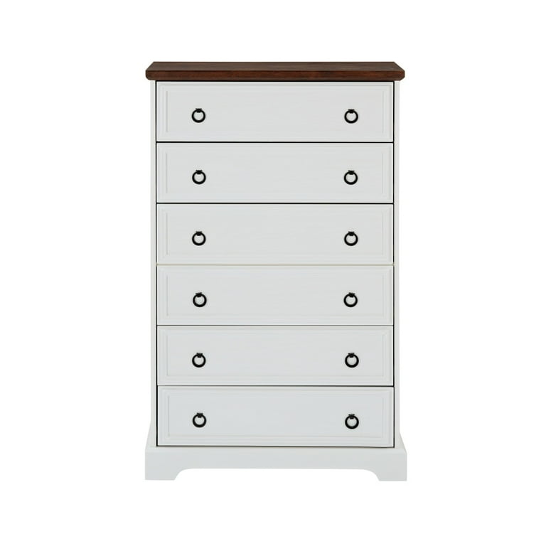 White Tall Skinny Dresser for Bedroom, 6 Drawer Dresser & Chest of Drawers with Round Metal Handles, Farmhouse Wood Dresser