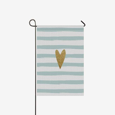 SUNENAT Gold Foil Heart On Light Mint Stripes Lines Valentine s Day Decorative Flag Garden Flag House Banner for Wishing Party Wedding Yard Home Decor 12  x 18  (Without Flagpole)