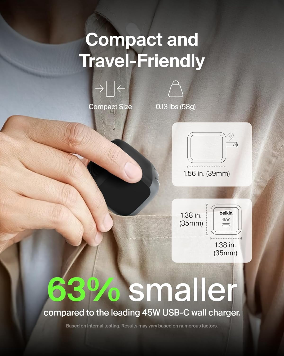 Belkin Silver 45W USB PD Wall Charger With PPS Cell Phones Single Charger USB-C Fast Charging for Apple iPhone 16, 15, 14, 13, Plus, Macbook, 1 Pack