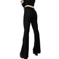 thumbnail image 6 of Douhoow Women High Waist Flare Pants Black Ribbed Wide Leg Trousers, 6 of 9