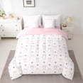 thumbnail image 2 of jejeloiu Kawaii Cartoon Bowtie 7-Piece Twin Bedding Sets,Dreamy Pink Loves Bedding Comforter Set For Girl Kids Reversible, 2 of 8