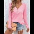 thumbnail image 4 of Blusa de Otoño con Cuello en V, Larga, Cuello Halter y Botones, Informal, Elegante, de Punto Gofre para Mujer. Rosa M, 4 of 7