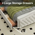 thumbnail image 3 of Bonzy Home Full Size Velvet Upholstered Platform Bed Frame, Scroll Wingback Headboard, Button Tufted, Storage, Easy Assembly, Cream, 3 of 6