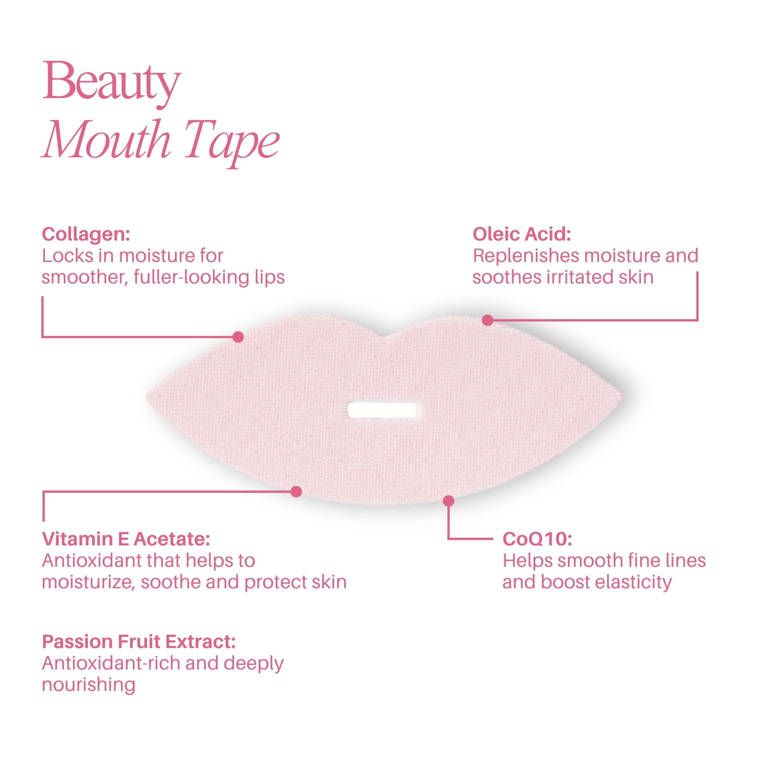 Sleepz Beauty Mouth Tape Infused with Hydrating Collagen for All Skin Types, 30 Count, Pink